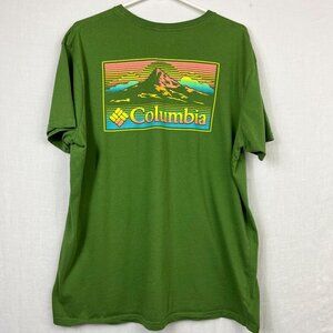 Columbia Mt Hood Graphic Tshirt Mens XL Outdoors Retro Kelly Green Gorpcore‎